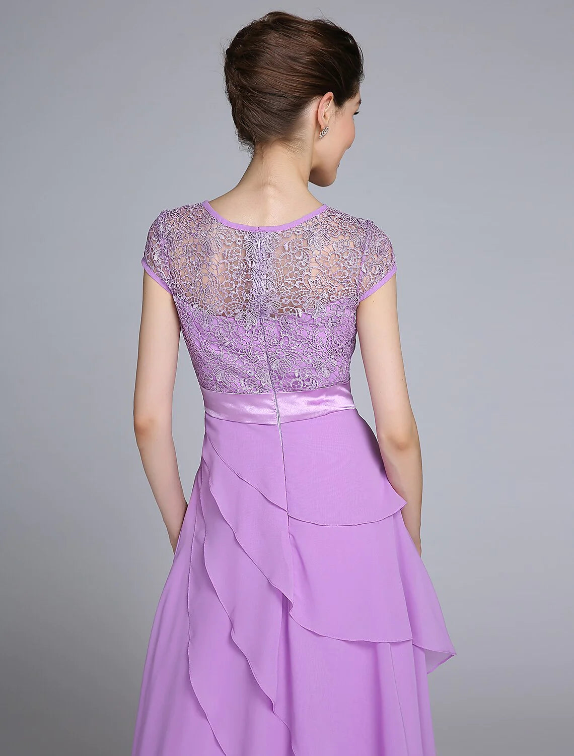 Wholesale Sheath / Column Mother of the Bride Dress See Through Jewel Neck Floor Length Chiffon Short Sleeve No with Lace