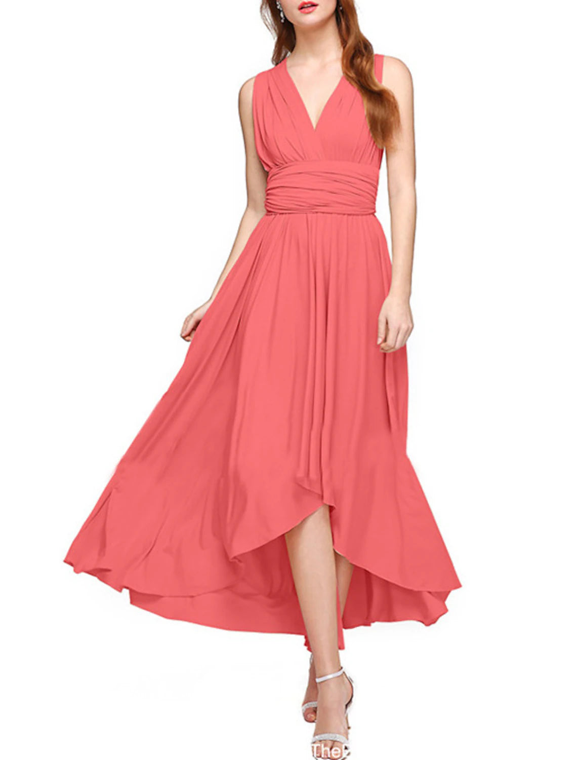 Wholesale A-Line Bridesmaid Dress V Neck Sleeveless Convertible Infinity Asymmetrical Spandex with Pleats / Solid Color