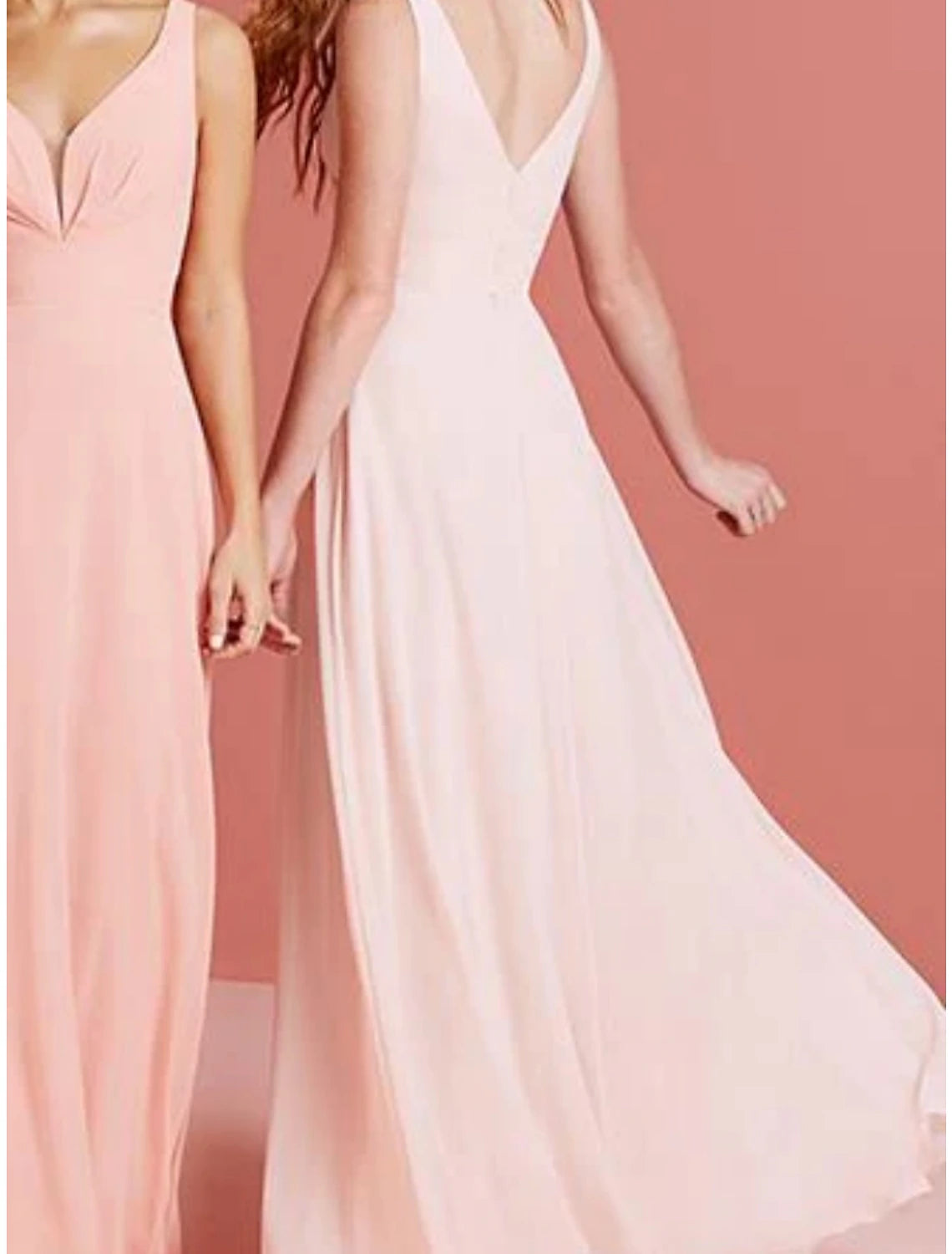 Wholesale A-Line Bridesmaid Dress V Neck Sleeveless Elegant Floor Length Chiffon with Ruching