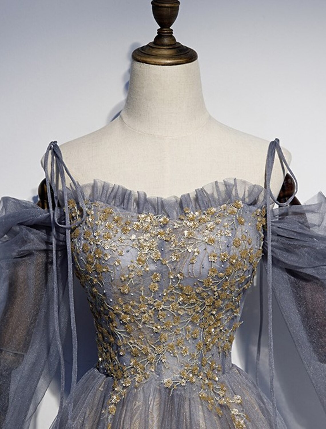 Wholesale A-Line Prom Dresses Glittering Dress Wedding Guest Engagement Floor Length 3/4 Length Sleeve Spaghetti Strap Tulle with Sequin Embroidery