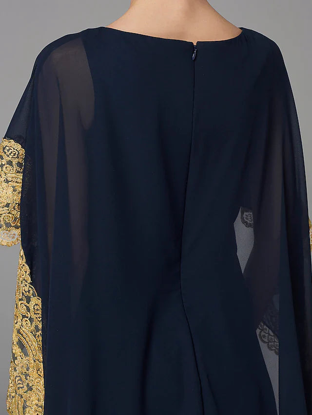 Wholesale A-Line Mother of the Bride Dress Plus Size Elegant Bateau Neck Sweep / Brush Train Chiffon Sleeveless with Lace