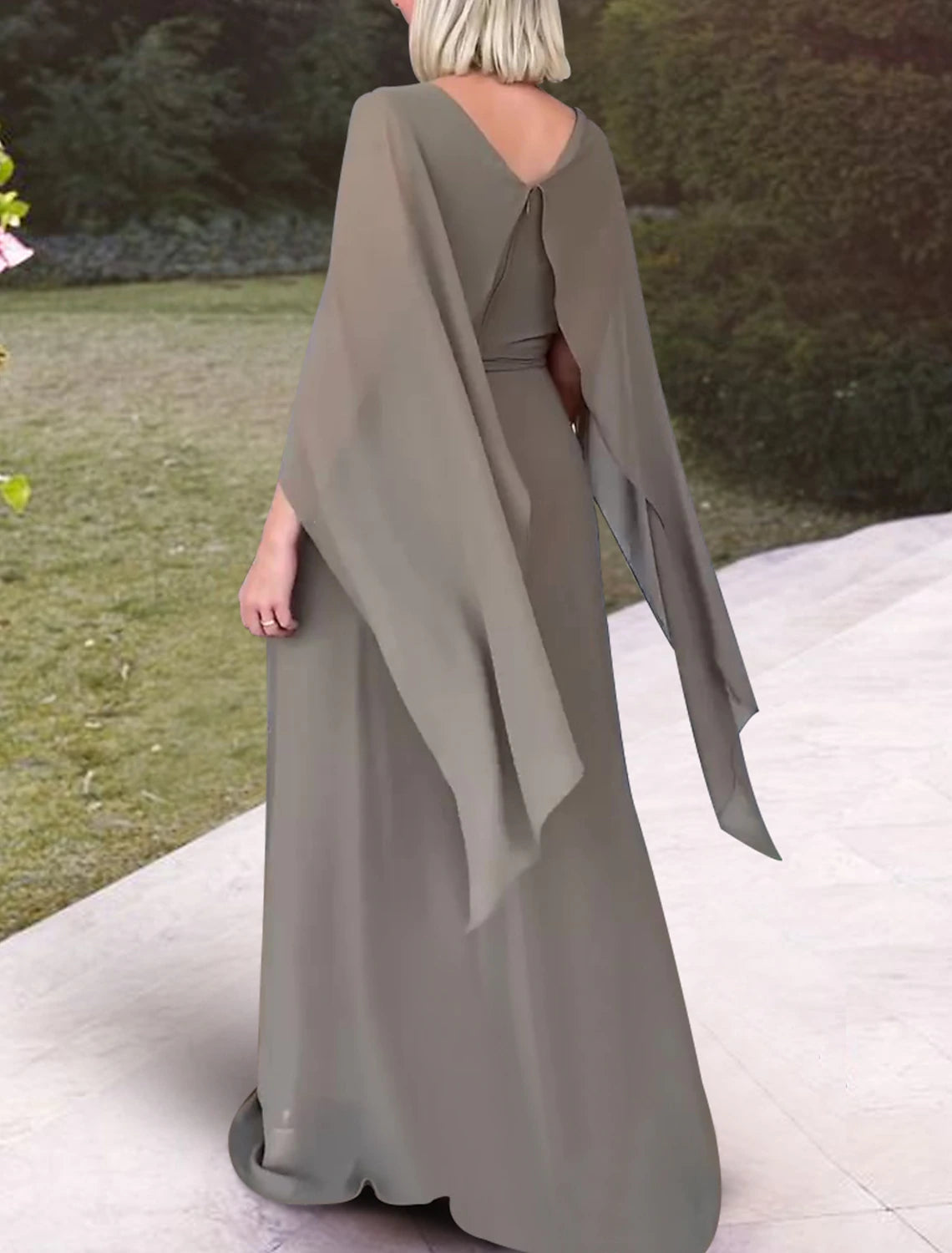 Wholesale Sheath / Column Mother of the Bride Dress Formal Wedding Guest Elegant Scoop Neck Floor Length Chiffon Sleeveless with Pleats