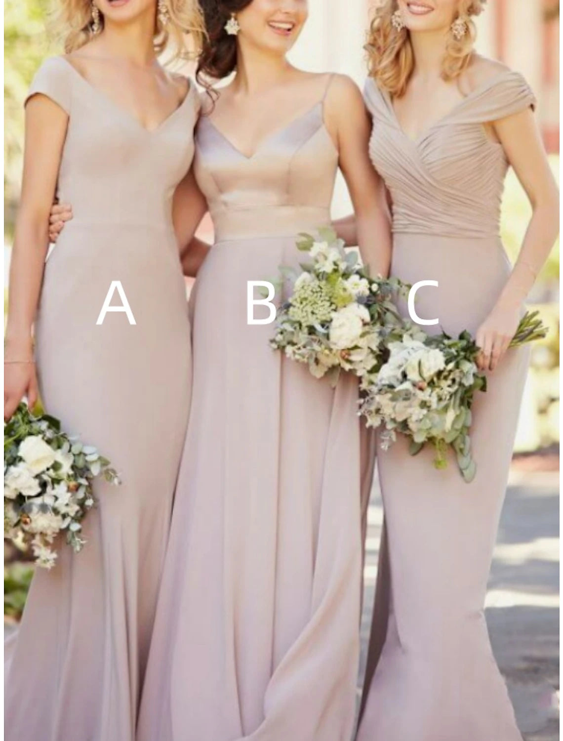 Wholesale A-Line Bridesmaid Dress V Neck Sleeveless Elegant Floor Length Stretch Chiffon with Ruching