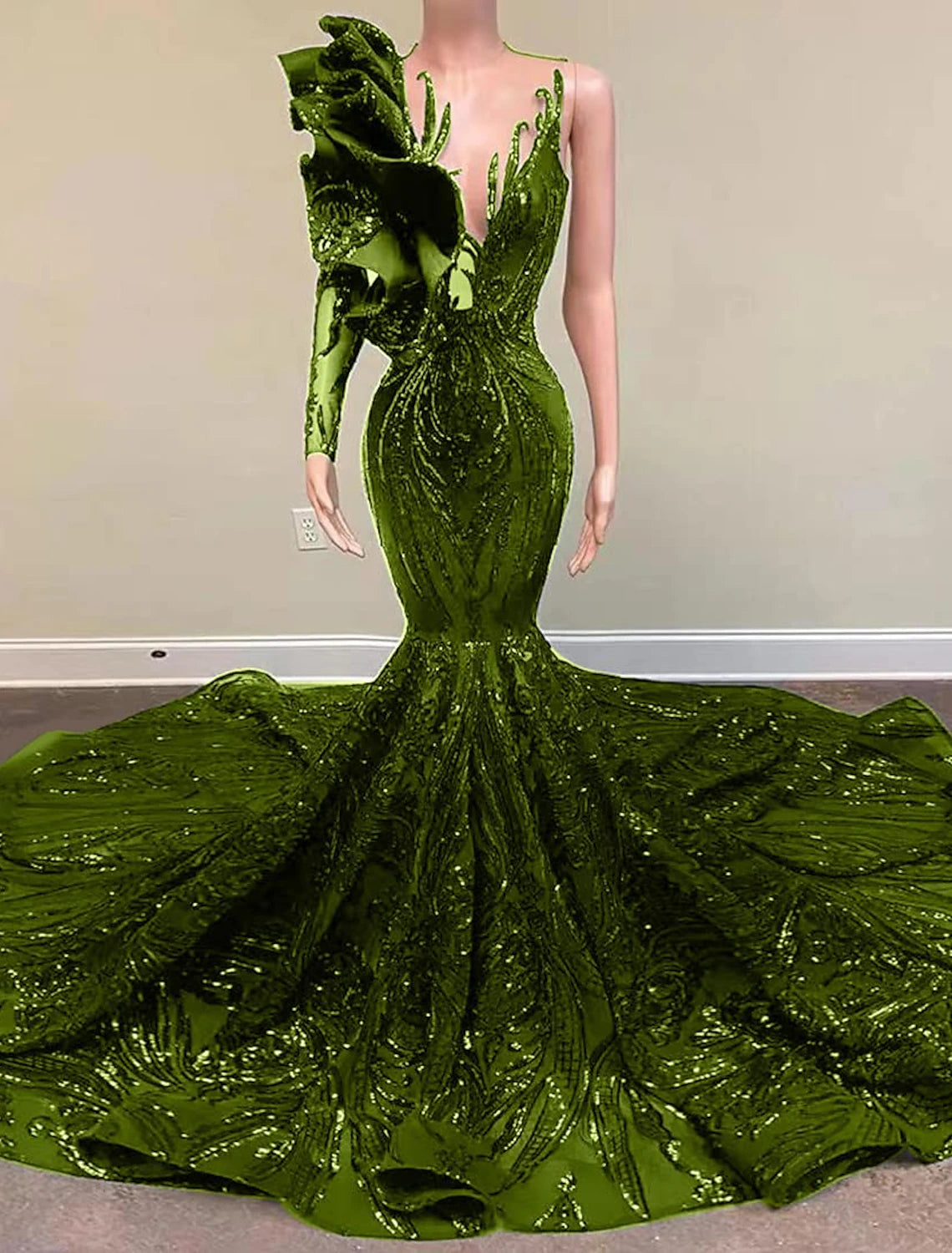Wholesale Mermaid Party Dress Evening Gown Sparkle Carnival Dress Engagement Formal Evening Court Train Long Sleeve One Shoulder Sequined with Sequin