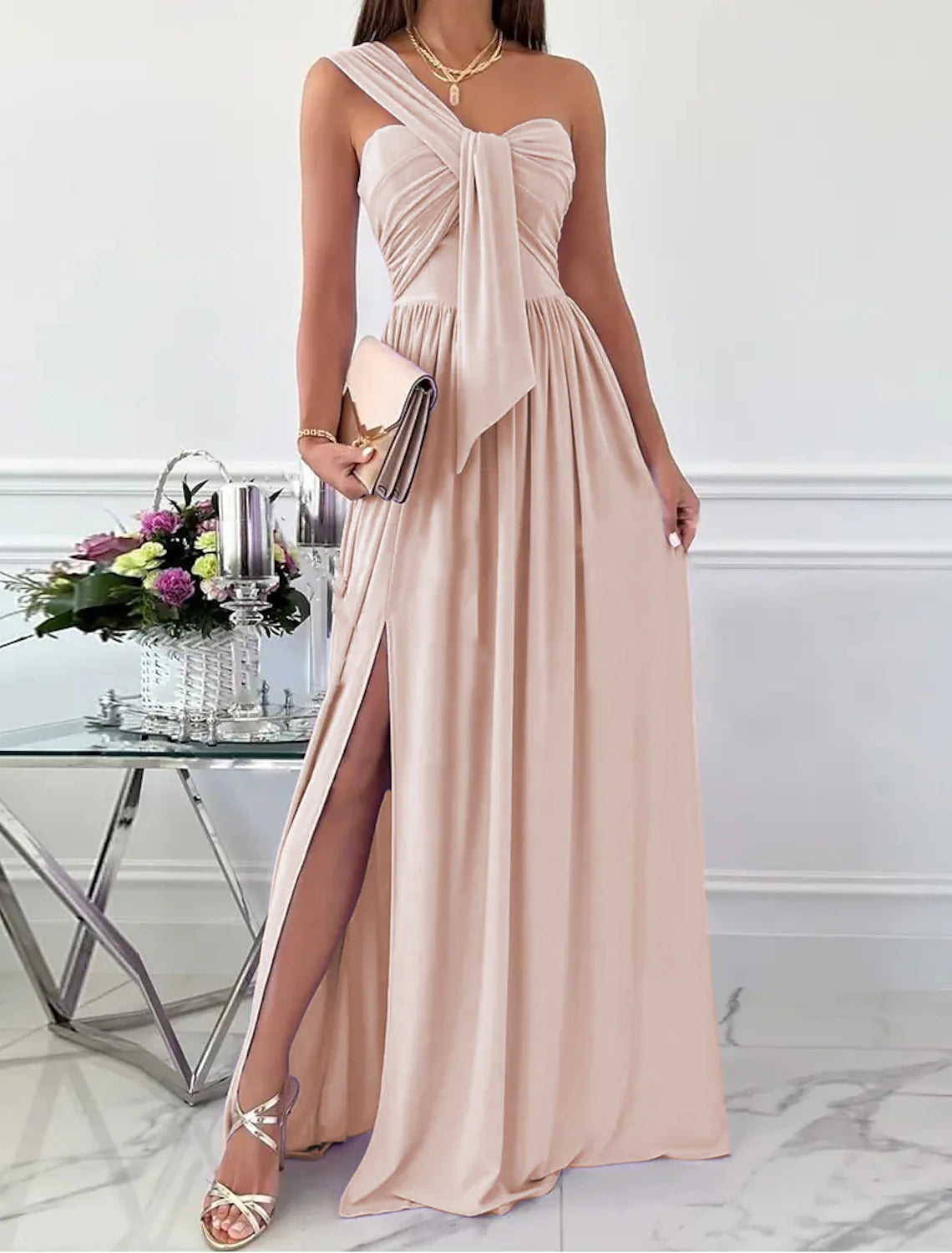 Wholesale Women's Party Dress Long Dress Maxi Dress Light Pink Green Black Sleeveless Pure Color Backless Spring Summer Strapless