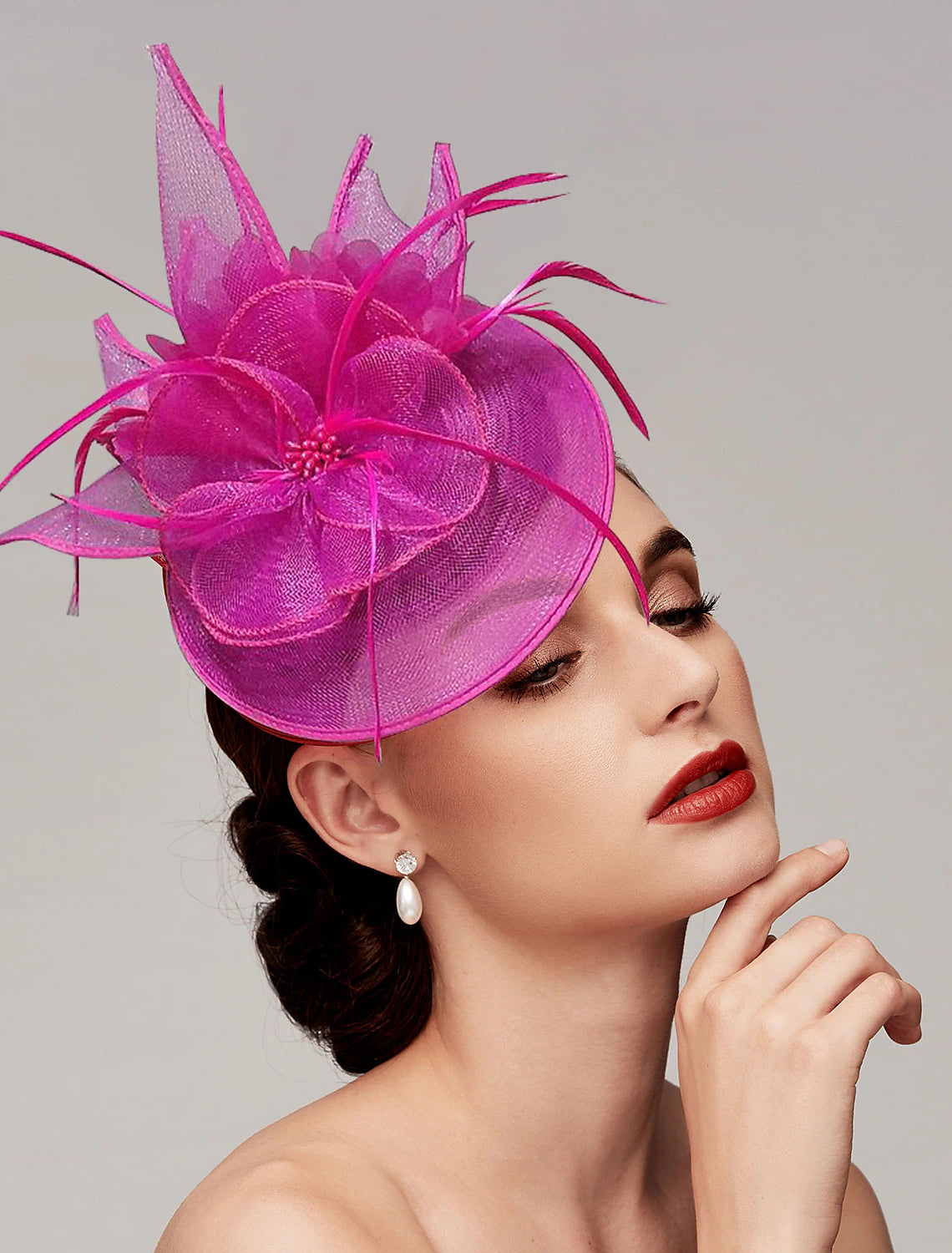 Wholesale Feathers Net Fascinators Kentucky Derby Hats Headpiece with Feather Cap Flower 1 PC Wedding Horse Race Ladies Day Melbourne Cup Headpiece