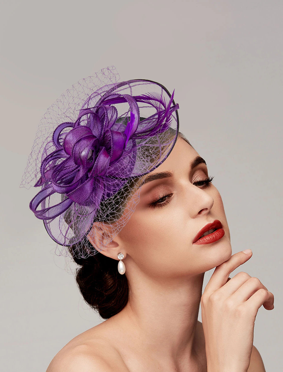 Wholesale Feathers / Net Fascinators Kentucky Derby Hat/ Headpiece with Feather / Cap / Flower 1 PC Wedding / Horse Race / Ladies Day Headpiece