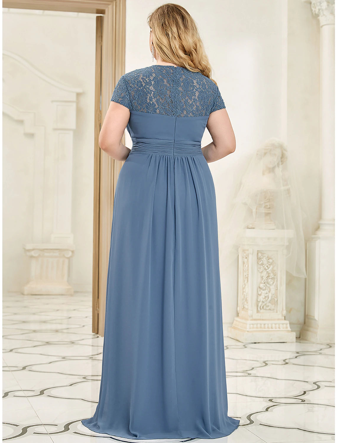 Wholesale  A-Line Evening Gown Plus Size Dress Wedding Guest Prom Floor Length Short Sleeve Sweetheart Chiffon with Ruched