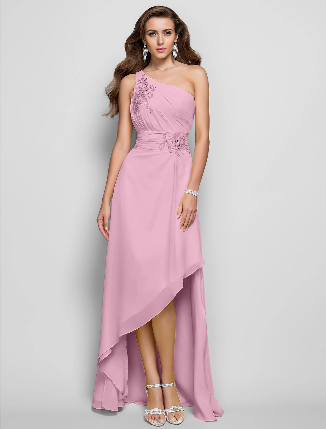 Wholesale  Sheath / Column Elegant Dress Wedding Guest Cocktail Party Asymmetrical Sleeveless One Shoulder Bridesmaid Dress Chiffon with Beading Slit Appliques