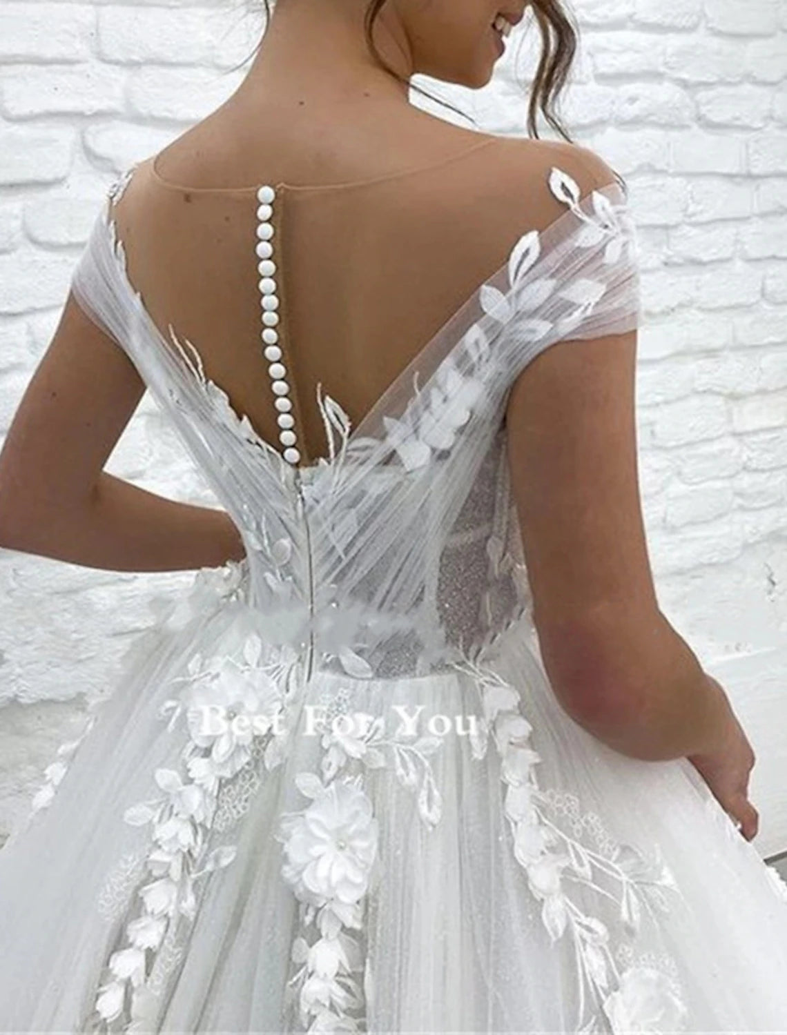 Wholesale Formal Wedding Dresses Ball Gown V Neck Cap Sleeve Chapel Train Lace Bridal Gowns With Appliques