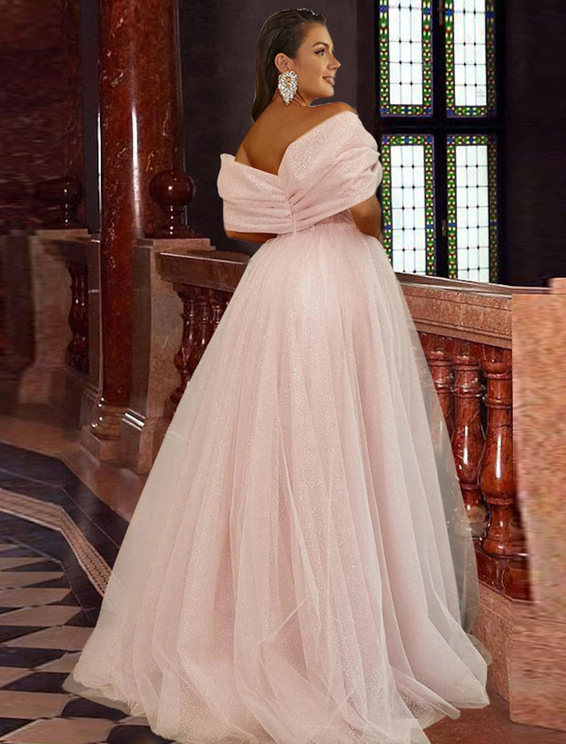 Wholesale  A-Line Prom Dresses Corsets Dress Prom Birthday Sweep / Brush Train Short Sleeve Off Shoulder Tulle with Glitter Pleats Slit