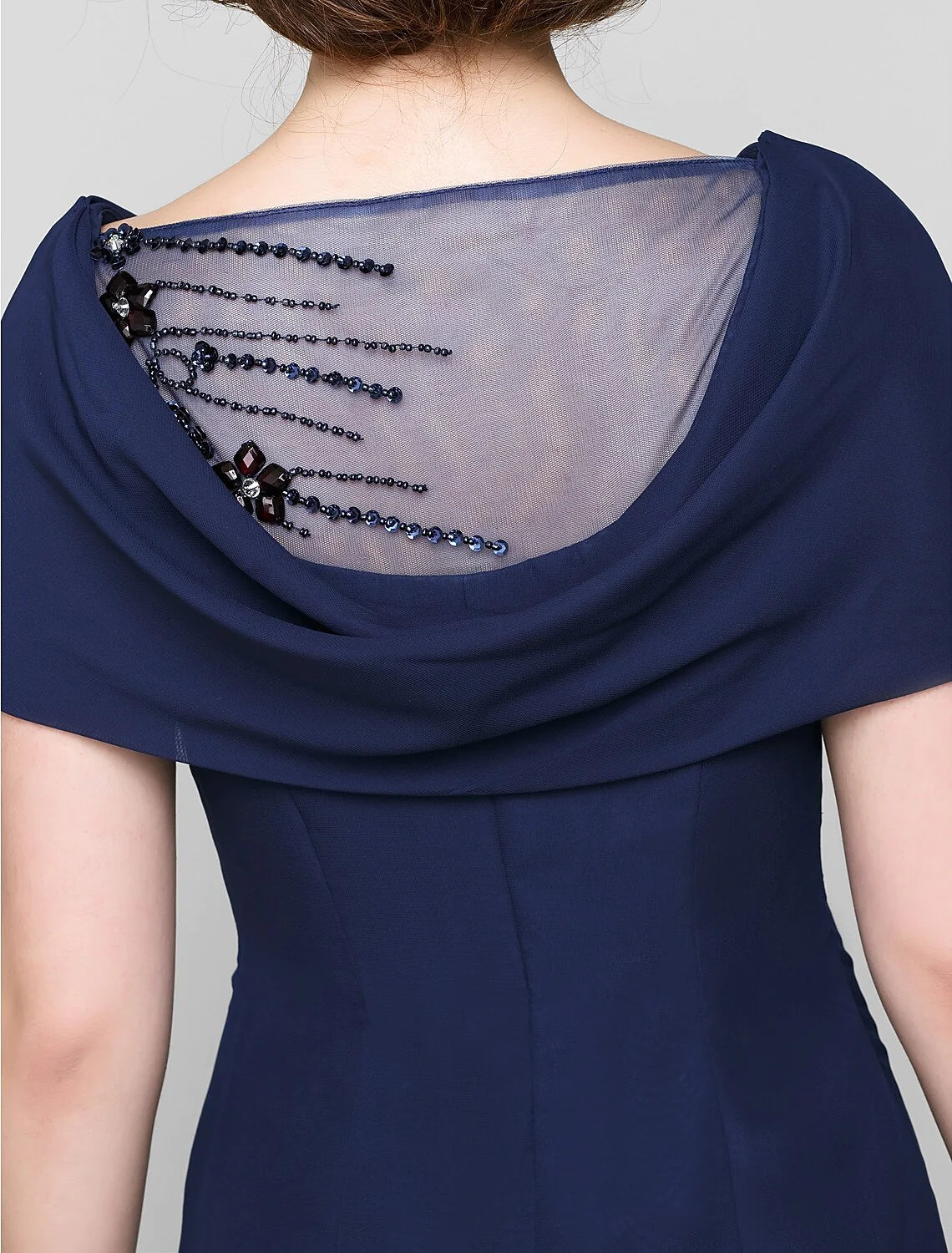 Wholesale Sheath / Column Mother of the Bride Dress Elegant Scoop Neck Ankle Length Chiffon Short Sleeve No with Beading