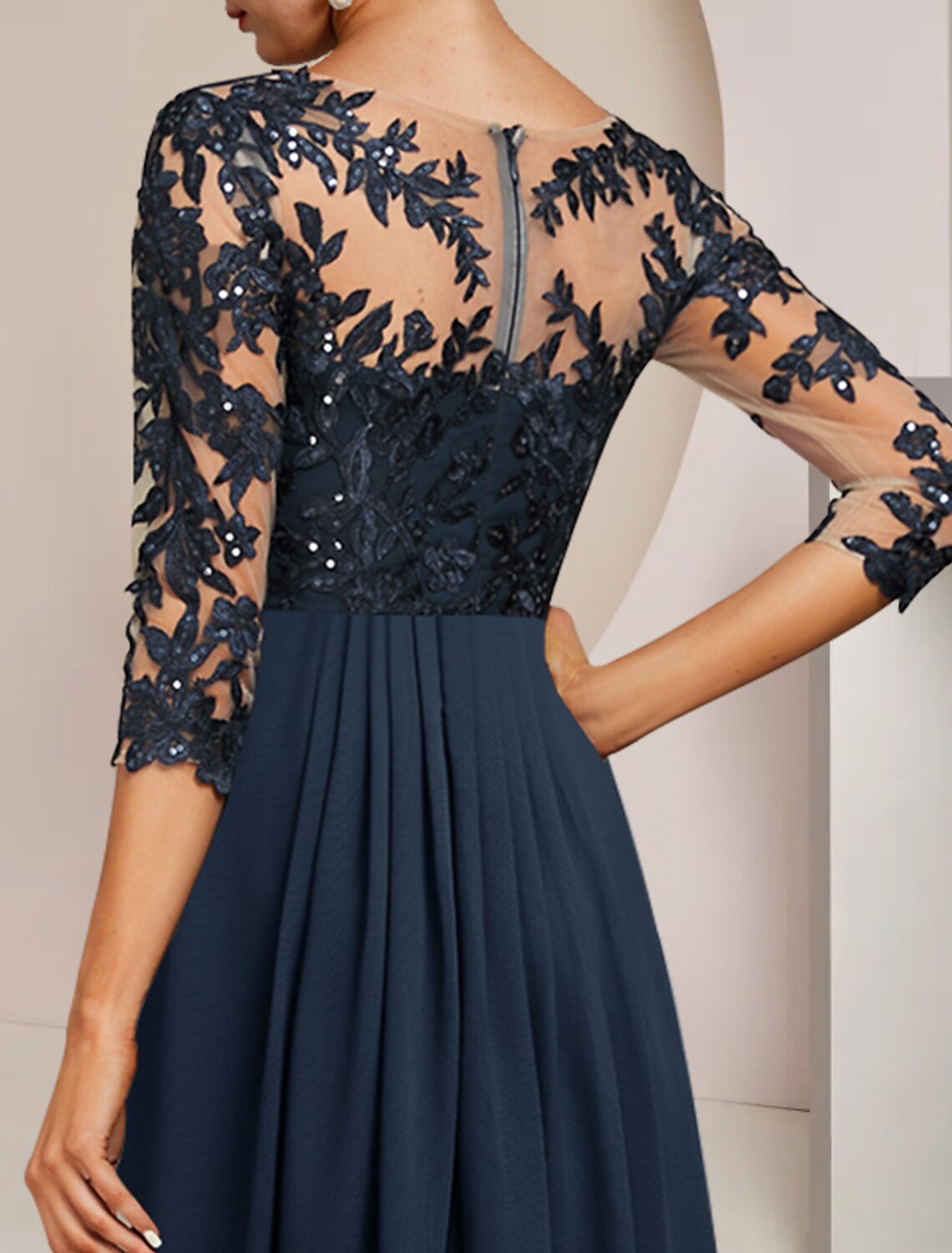 Wholesale  A-Line Mother of the Bride Dress Wedding Guest Elegant High Low V Neck Ankle Length Chiffon Lace 3/4 Length Sleeve with Sequin Appliques