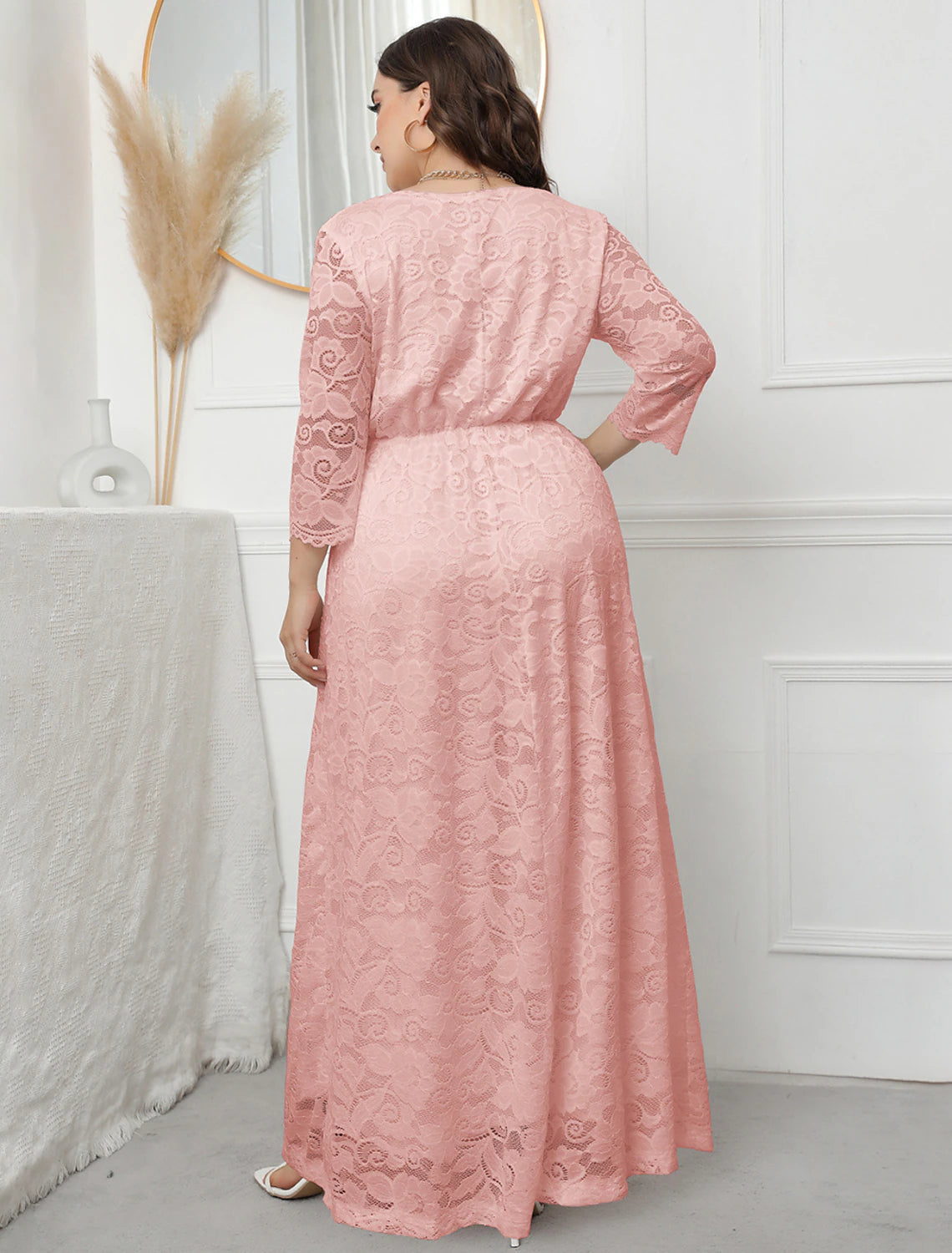 Wholesale A-Line Evening Gown Vintage Dress Party Wear Formal Evening Floor Length 3/4 Length Sleeve V Neck Lace with Sleek Lace