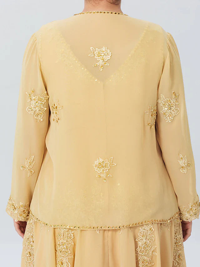 Wholesale A-Line Mother of the Bride Dress Formal Plus Size Elegant High Low V Neck Asymmetrical Chiffon Beaded Lace Long Sleeve Wrap Included with Beading Appliques