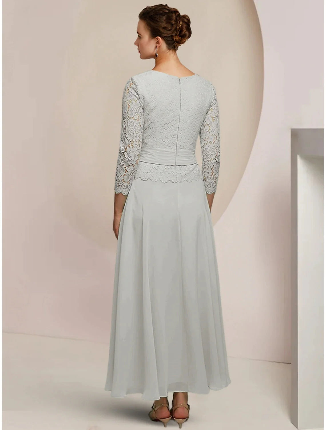 Wholesale A-Line Mother of the Bride Dress Wedding Guest Elegant Jewel Neck Ankle Length Chiffon Long Sleeve with Lace Pleats Appliques