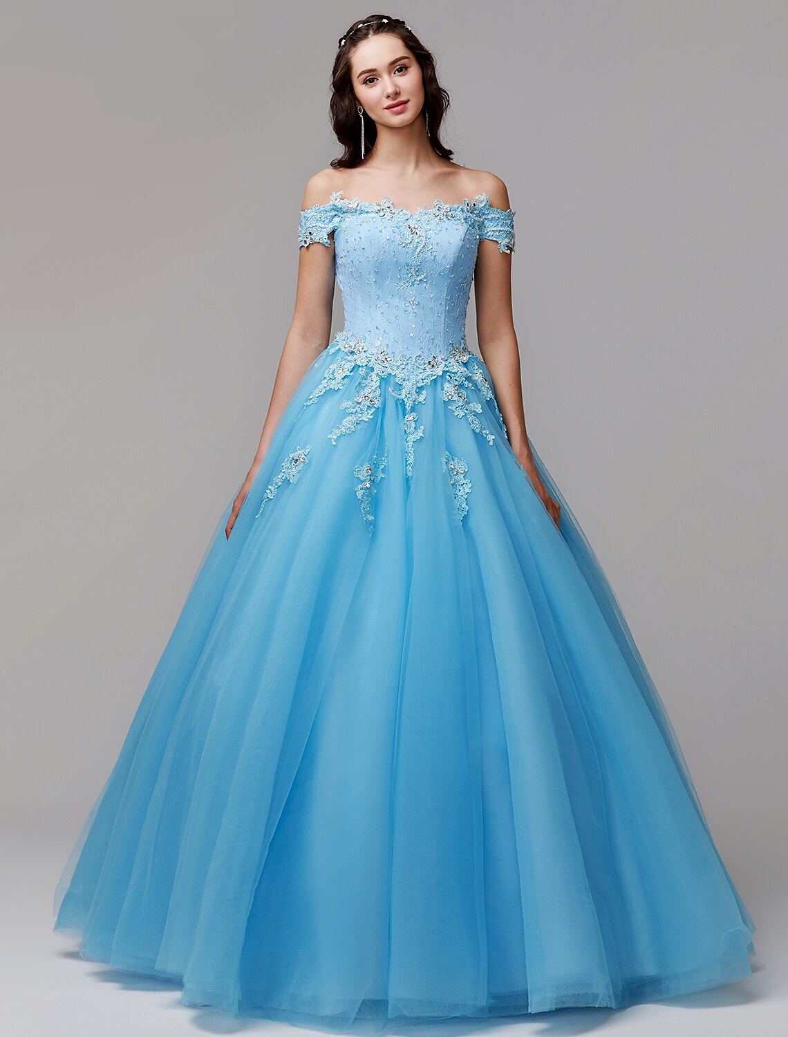 Wholesale  Ball Gown Vintage Inspired Dress Formal Evening Floor Length Sleeveless Off Shoulder Lace with Crystals Appliques