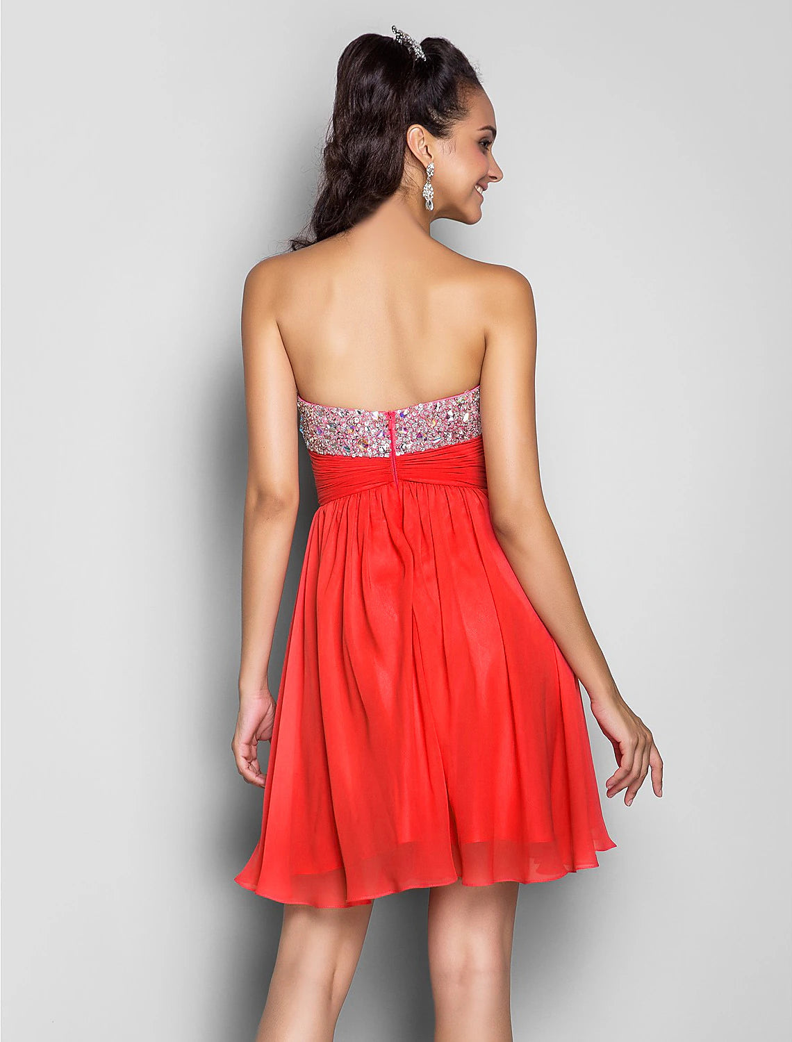 Wholesale A-Line Cute Dress Wedding Guest Short / Mini Sleeveless Sweetheart Pink Dress Chiffon with Ruched Crystals Beading