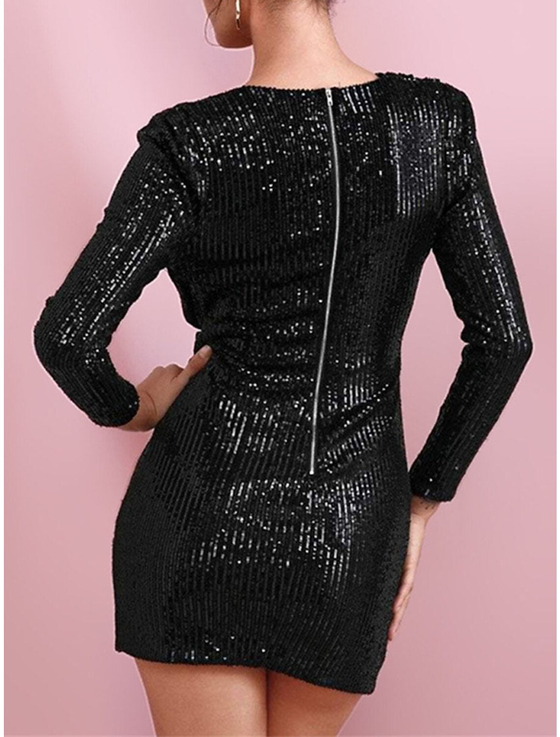 Wholesale Women's Black Sequin Dress Party Dress Sparkly Dress Little Black Dress Sexy Dress Black Homecoming Dress Mini Dress White Long Sleeve Sparkly Glitter Spring Fall Winter