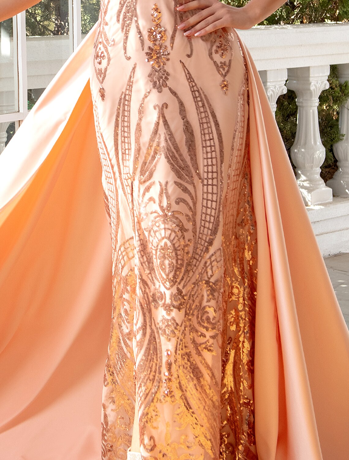 Wholesale  Mermaid / Trumpet Evening Gown Luxurious Dress Wedding Party Floor Length Sleeveless V Neck Detachable Satin with Sequin Slit