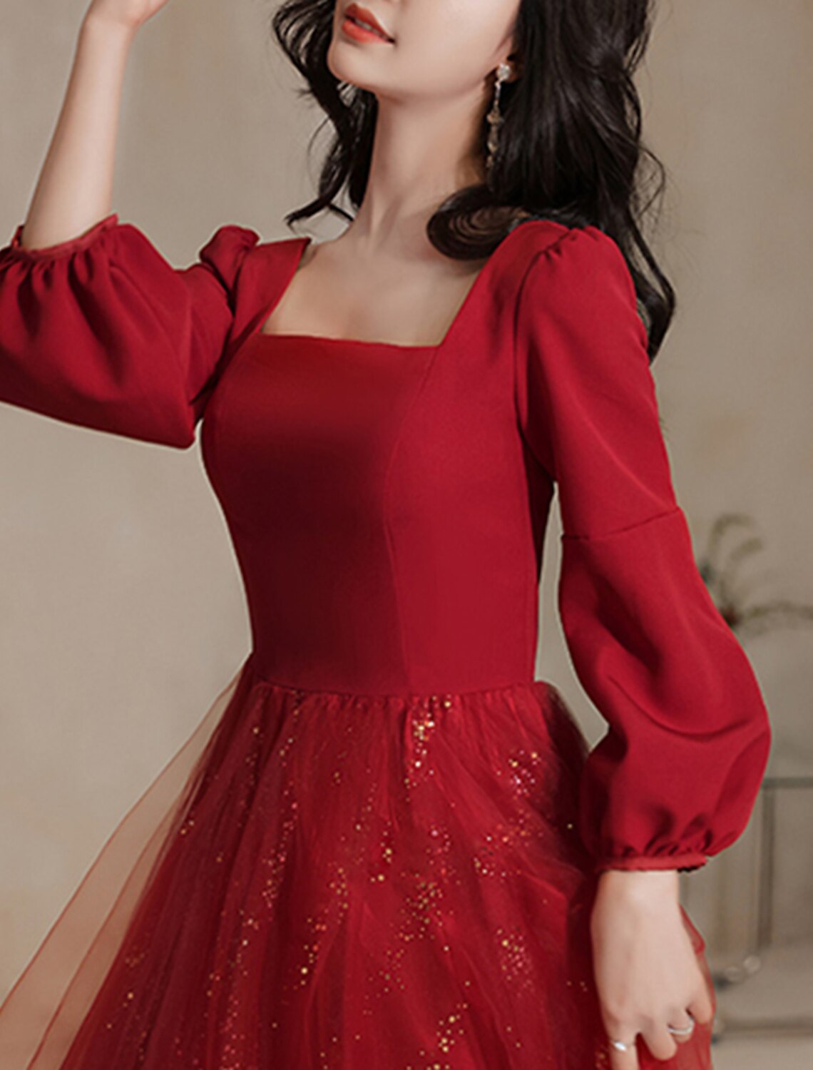 Wholesale A-Line Evening Gown Glittering Dress Engagement Formal Evening Floor Length Long Sleeve Scoop Neck Tulle with Sequin