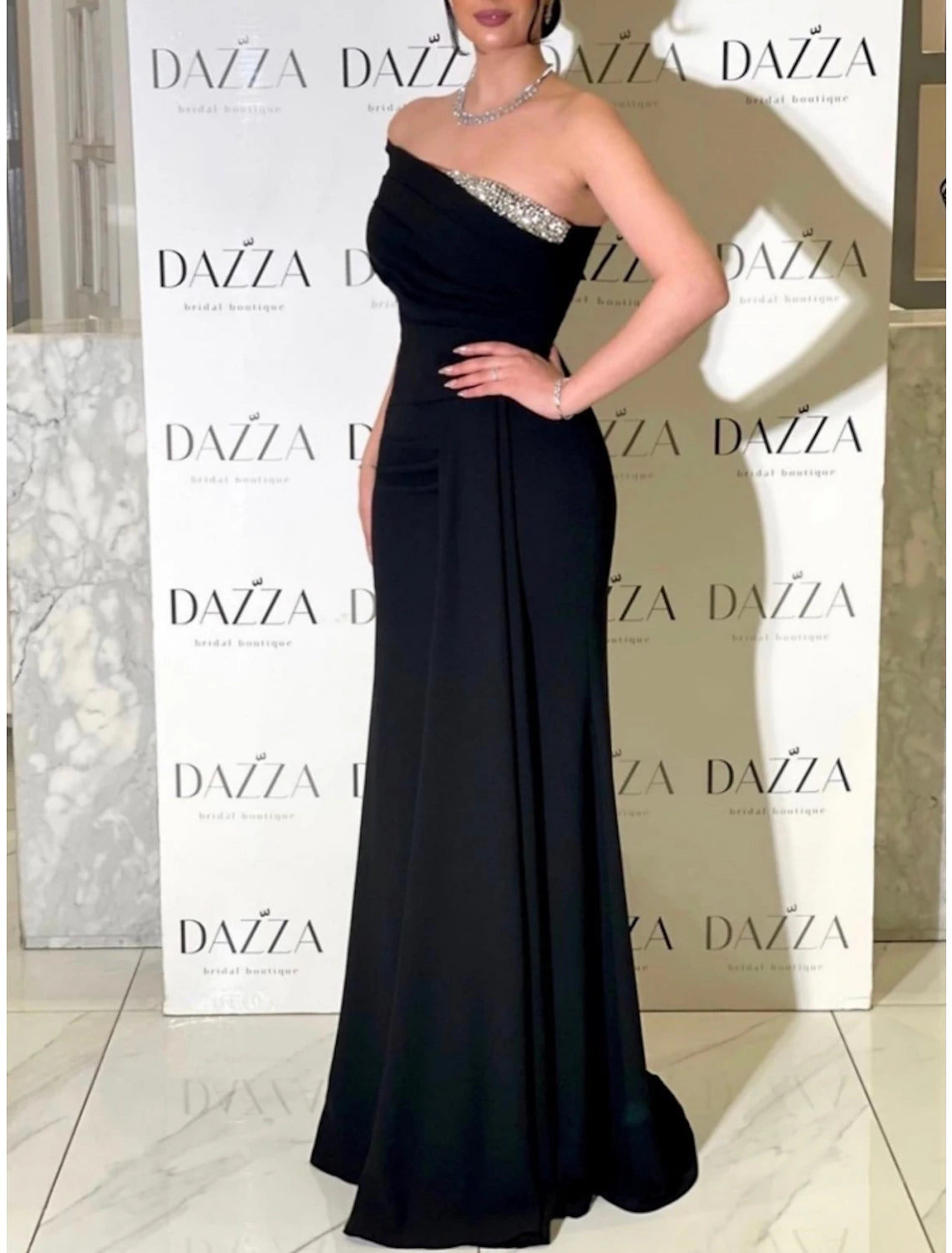 Wholesale Sheath / Column Evening Gown Elegant Dress Formal Sweep / Brush Train Black Dress Sleeveless One Shoulder Satin with Pleats Sequin