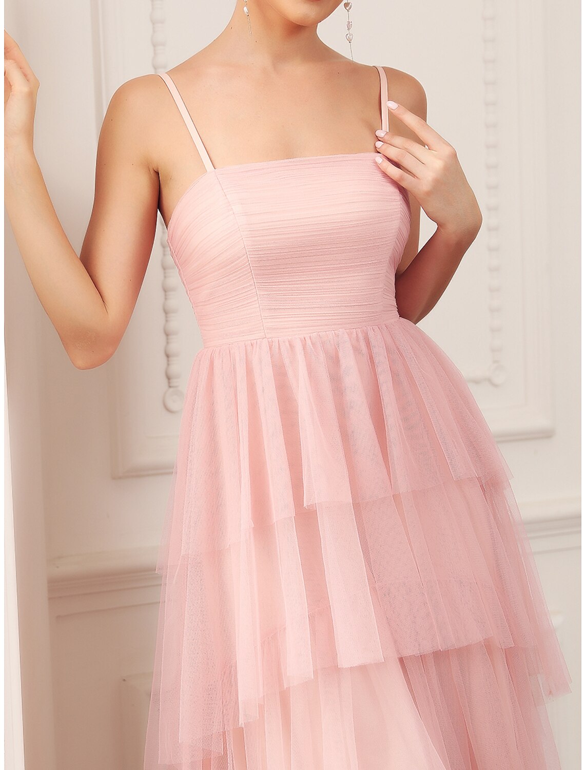 Wholesale A-Line Party Dresses Vintage Dress Prom Birthday Knee Length Sleeveless Spaghetti Strap Tulle with Ruched