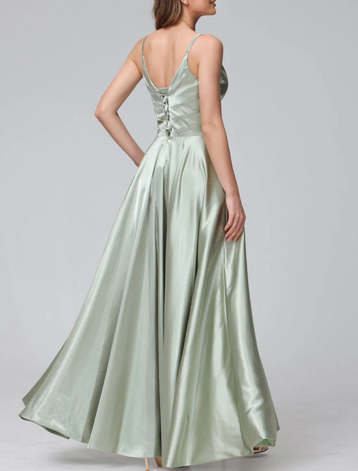 Wholesale A-Line Bridesmaid Dress Spaghetti Strap Sleeveless Elegant Floor Length Satin with Split Front / Ruching