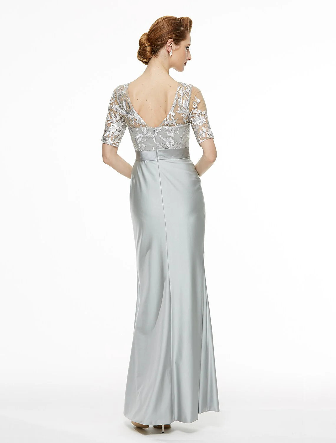 Wholesale Sheath / Column Bateau Neck Ankle Length Lace / Jersey Mother of the Bride Dress with Lace / Pleats