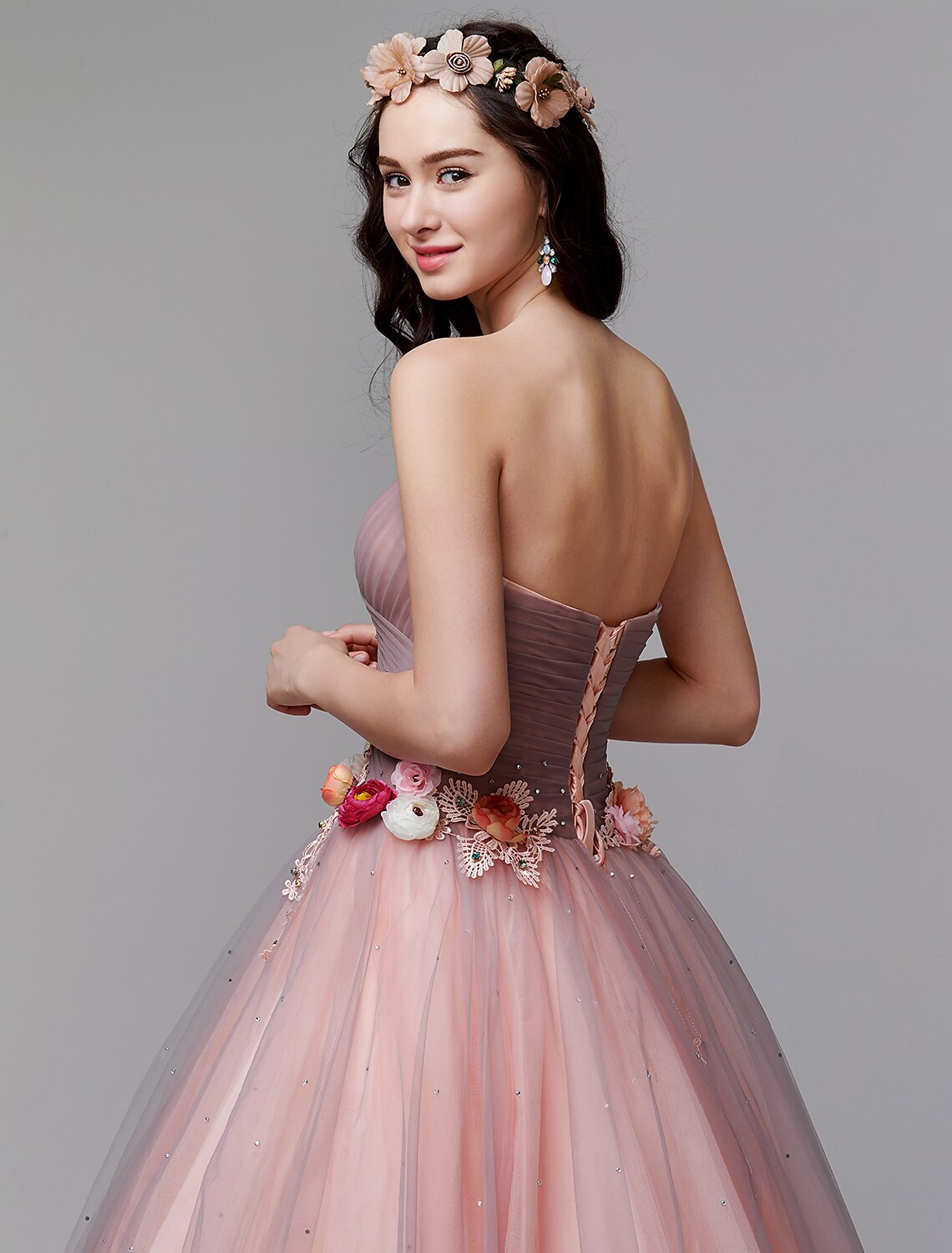 Wholesale  Ball Gown Floral Formal Evening Dress Strapless Sleeveless Floor Length Tulle with Pleats Flower