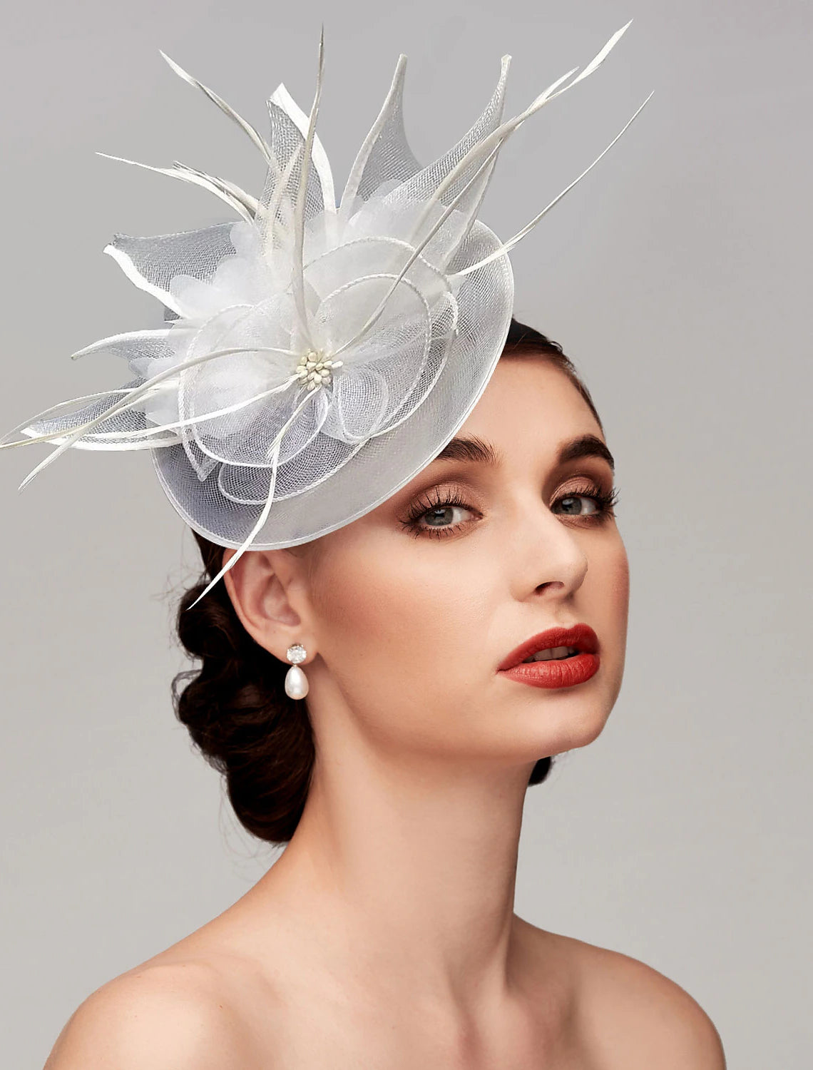 Wholesale Feathers Net Fascinators Kentucky Derby Hats Headpiece with Feather Cap Flower 1 PC Wedding Horse Race Ladies Day Melbourne Cup Headpiece