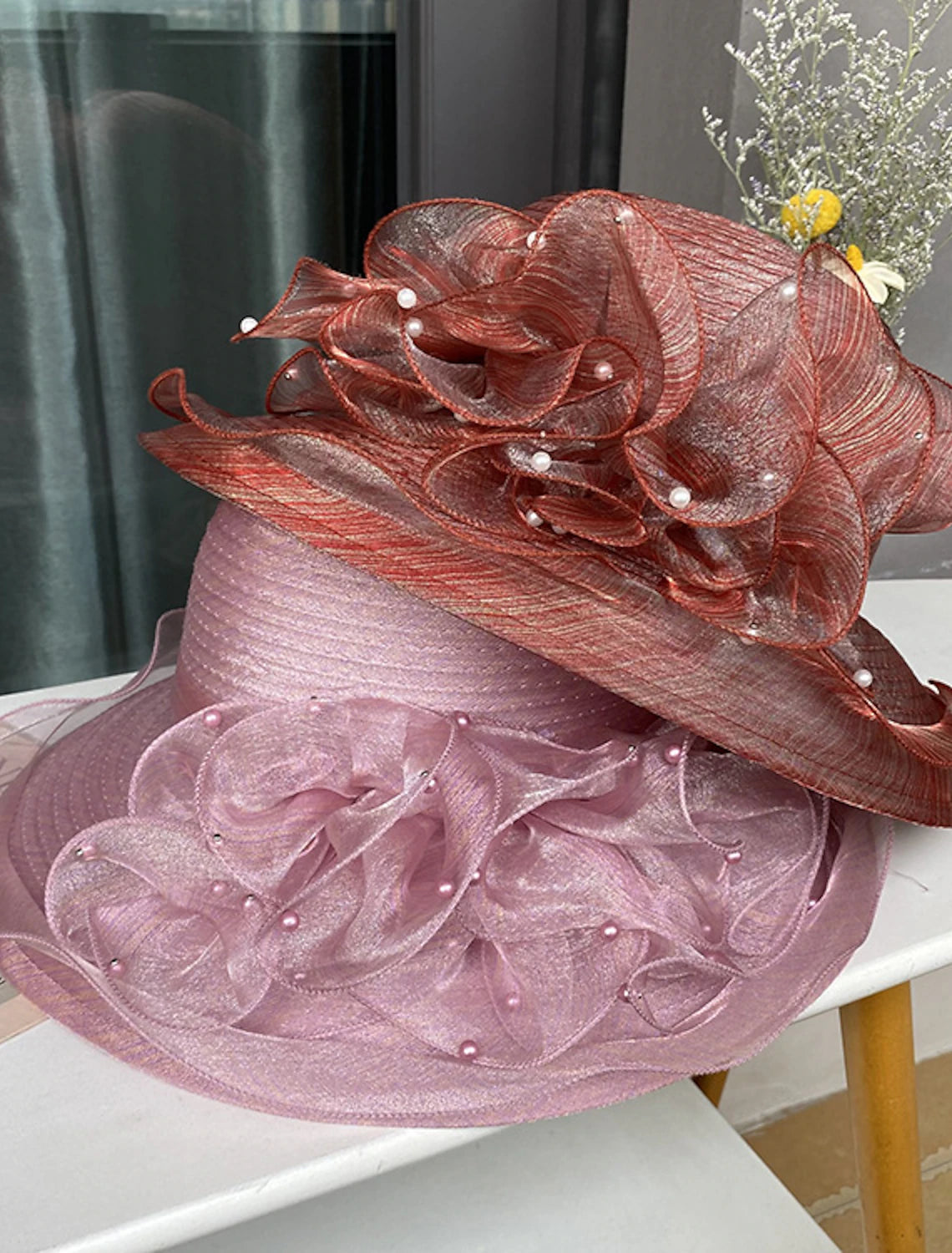 Wholesale Hats Headdress Tulle Straw Bucket Hat Floppy Hat Straw Hat Casual Holiday Vintage Elegant With Pure Color Lace Side Headpiece Headwear