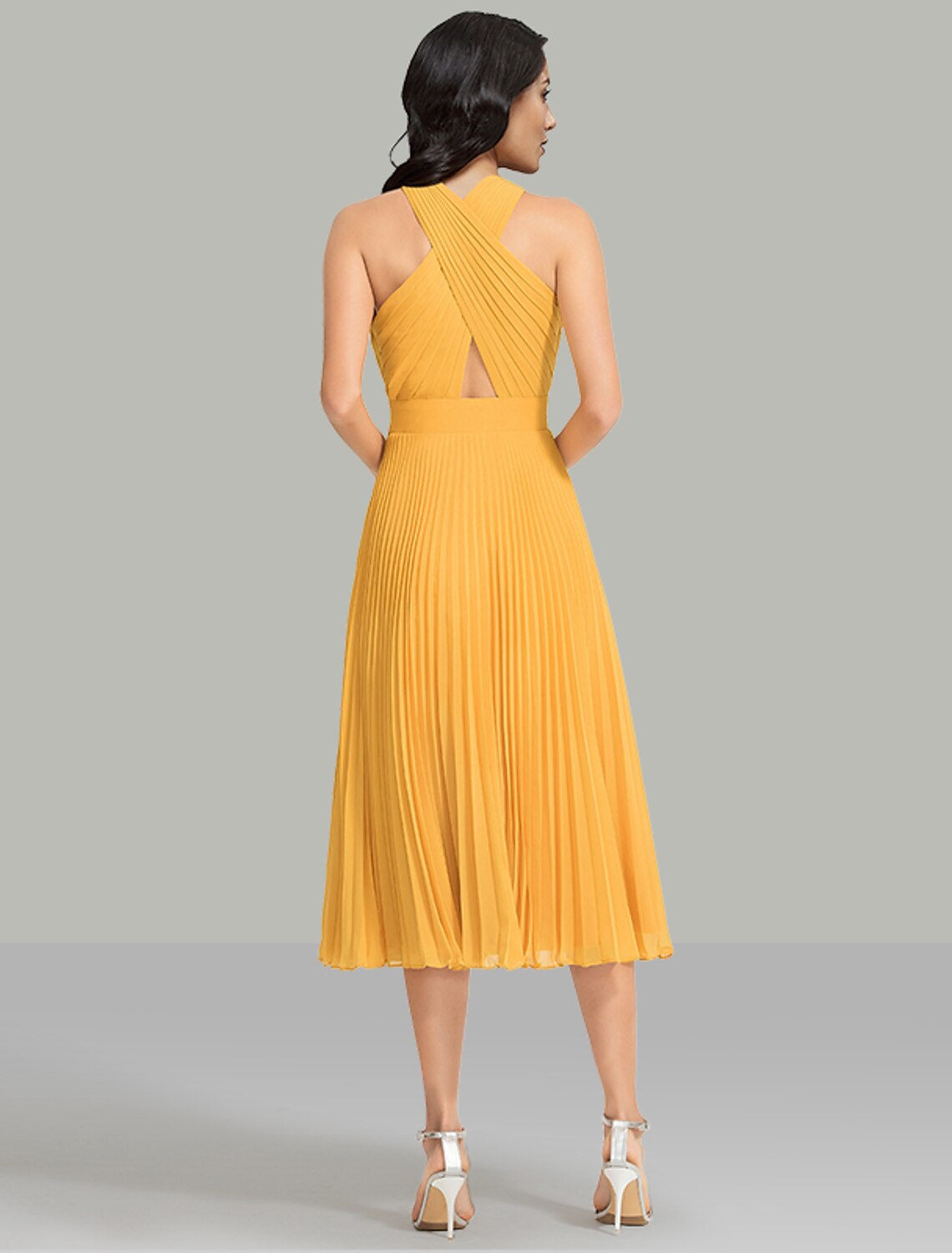 Wholesale A-Line Wedding Guest Dresses Elegant Dress Cocktail Party Tea Length Sleeveless Halter Chiffon with Ruched