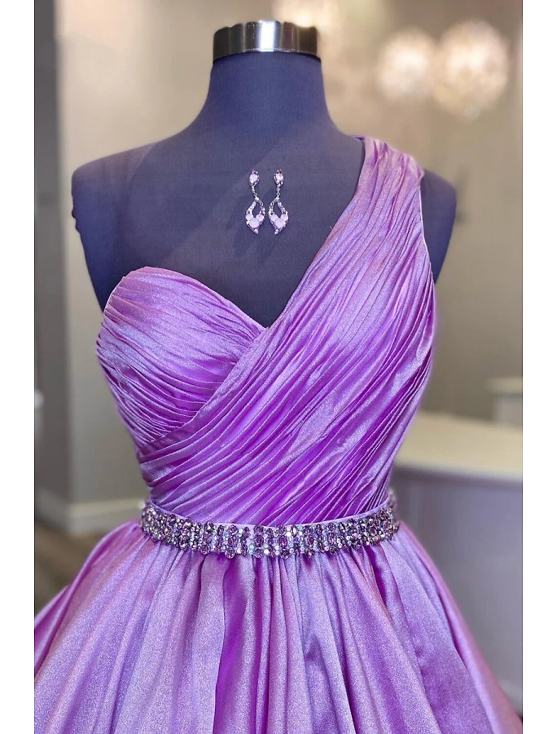 Wholesale Ball Gown Evening Gown Luxurious Dress Wedding Party Court Train Sleeveless One Shoulder Belt / Sash Charmeuse with Ruched Crystals