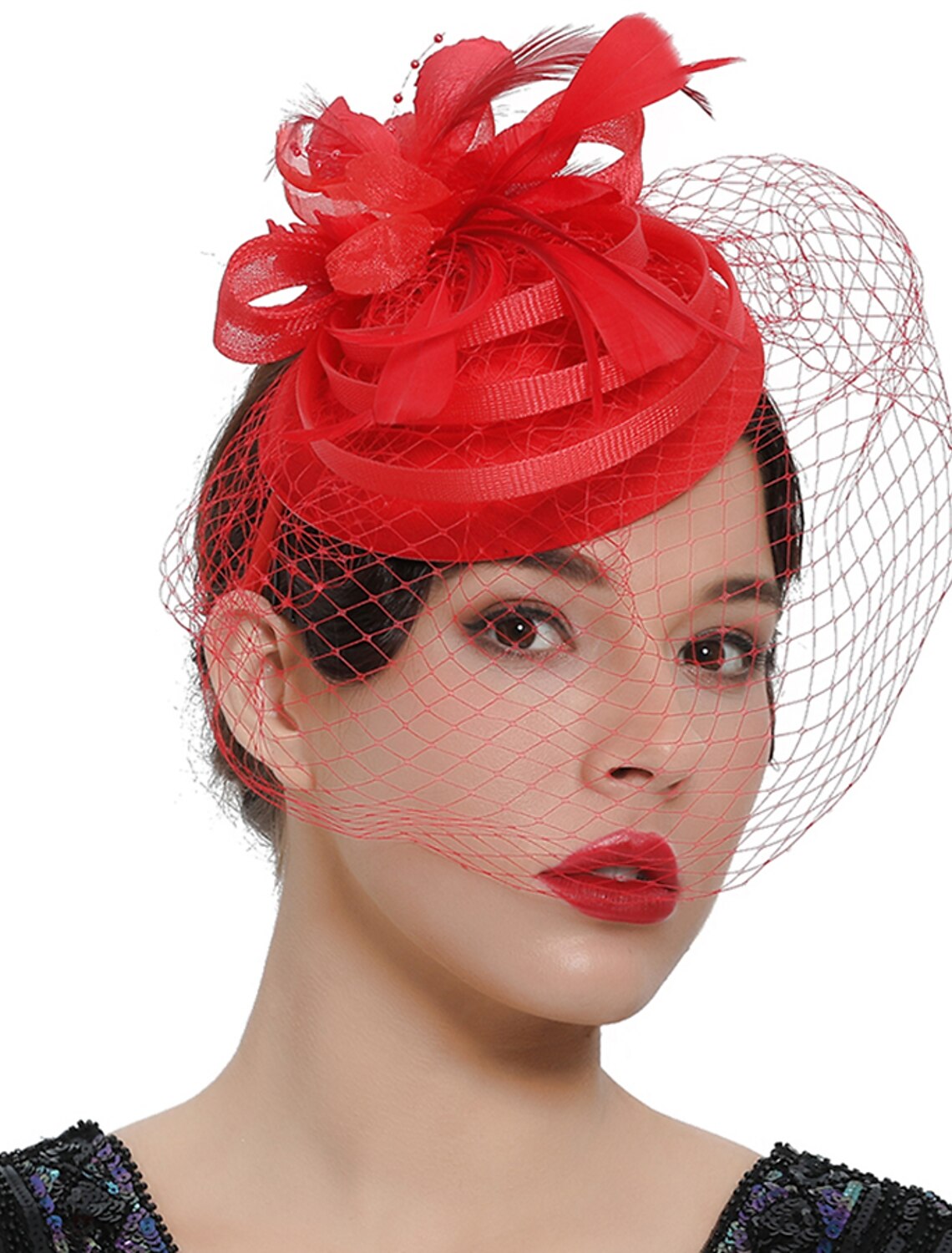 Wholesale Fascinators Kentucky Derby Hat Headwear Organza Polyester / Polyamide Fedora Hat Veil Hat Party / Evening Holiday Vintage Style Elegant With Feather Appliques Headpiece Headwear
