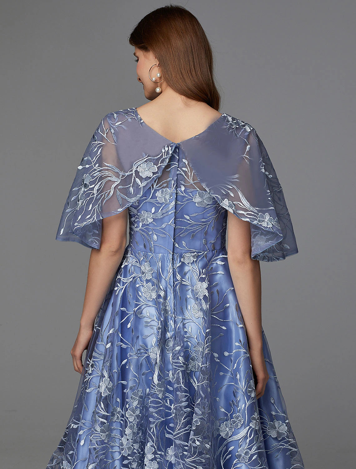 Wholesale  A-Line Floral Dress Wedding Guest Cocktail Party Tea Length Sleeveless V Neck Lace V Back with Pattern / Print Appliques