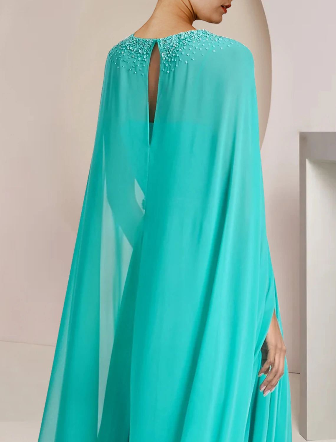 Wholesale  Two Piece Jumpsuits Jumpsuit / Pantsuit Mother of the Bride Dress Formal Wedding Guest Elegant Scoop Neck Tea Length Chiffon Sleeveless with Beading Appliques