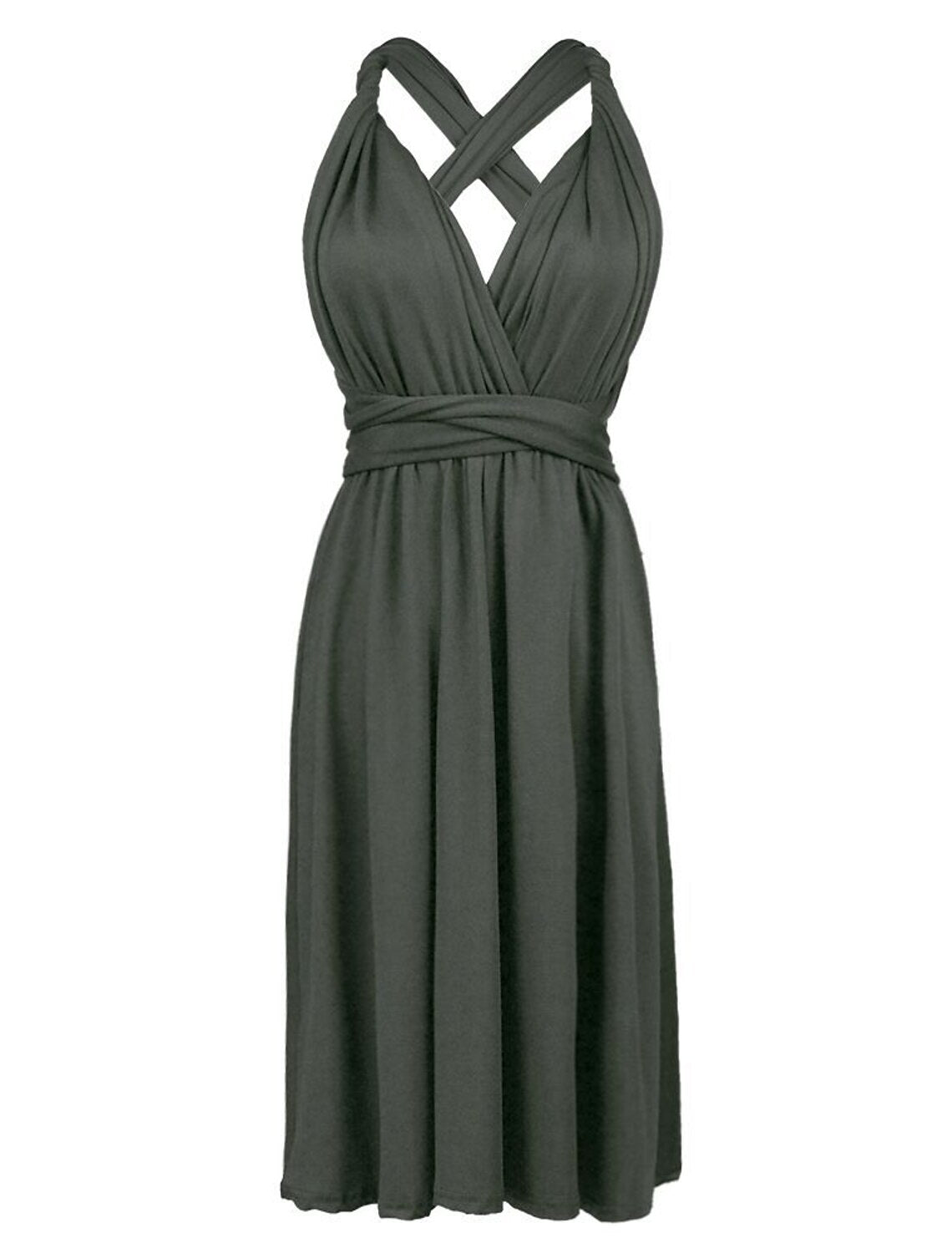 Wholesale A-Line Party Dresses Casual Dress Homecoming Wedding Guest Knee Length Sleeveless Halter Neck Convertible Spandex with Pleats