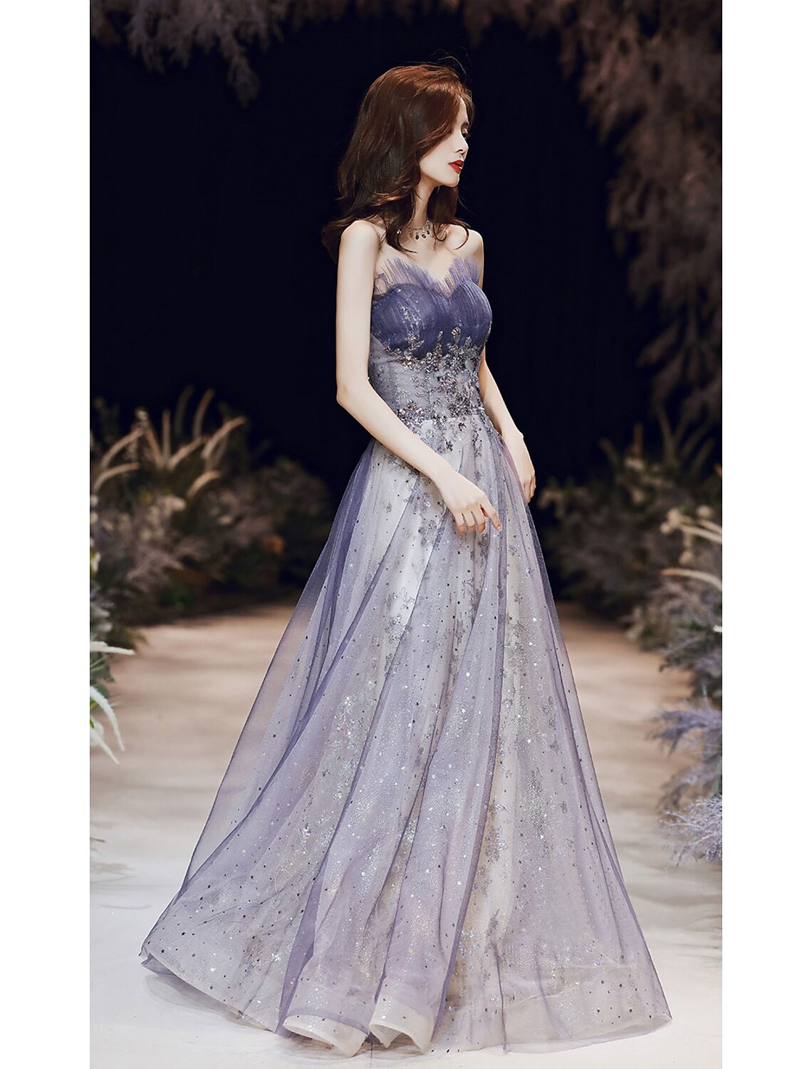 Wholesale  A-Line Sparkle Elegant Wedding Guest Prom Formal Evening Dress Strapless Sleeveless Floor Length Satin with