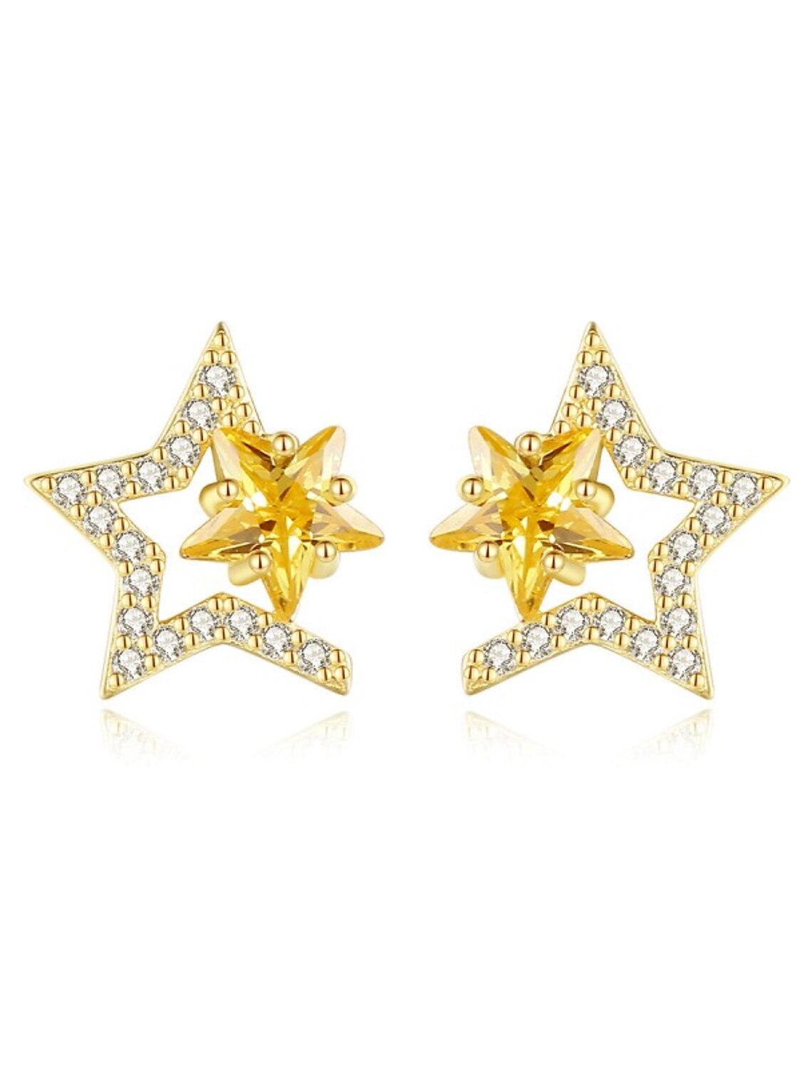 Wholesale Women's Clear Yellow Zircon Stud Earrings Fine Jewelry Classic Star Stylish Simple S925 Sterling Silver Earrings Jewelry Gold For Wedding Party 1 Pair