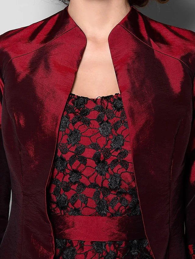 Wholesale Sheath / Column Mother of the Bride Dress Wrap Included Scoop Neck Knee Length Taffeta 3/4 Length Sleeve with Lace Sash / Ribbon