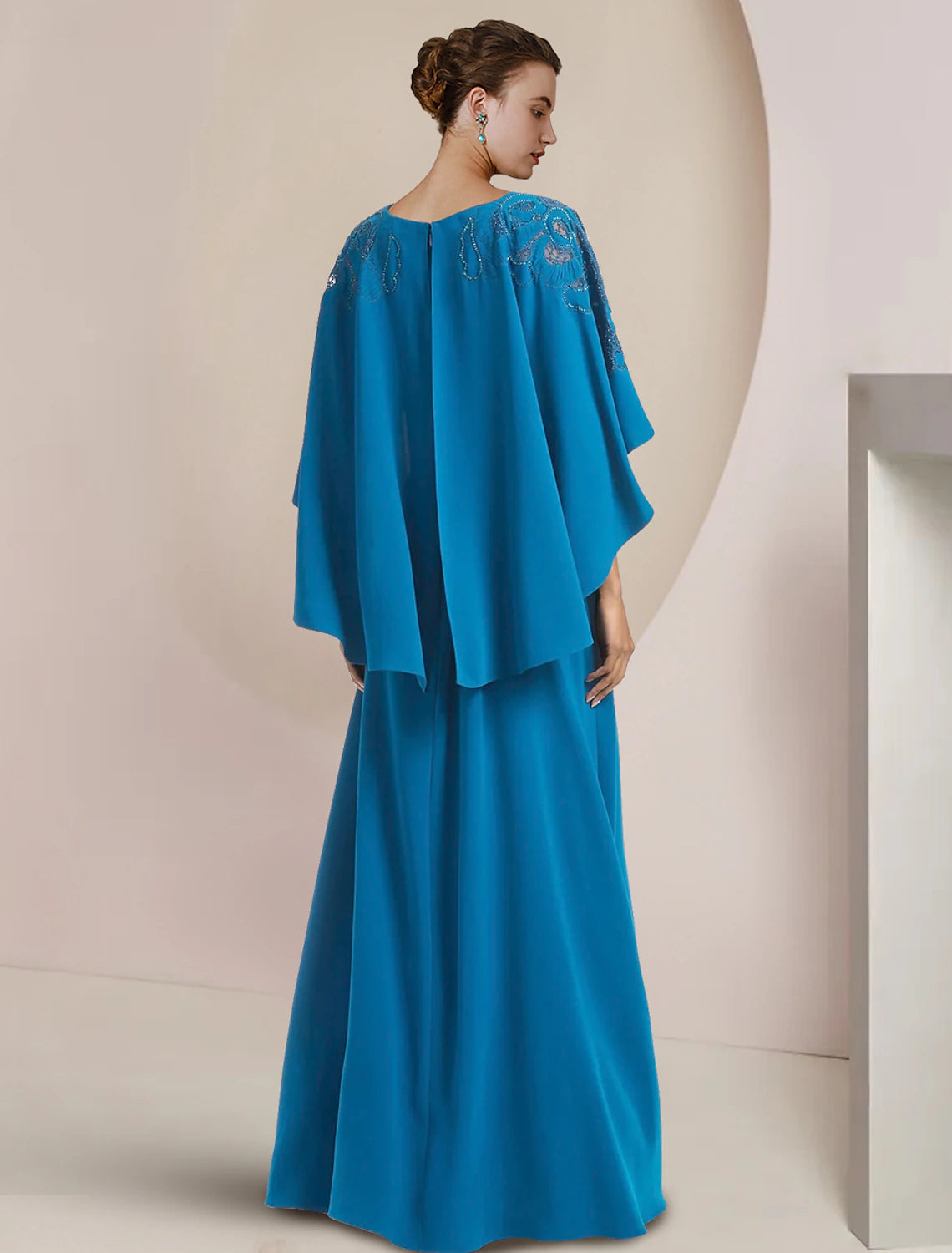 Wholesale  A-Line Mother of the Bride Dress Formal Wedding Guest Elegant V Neck Floor Length Stretch Chiffon Sleeveless with Beading