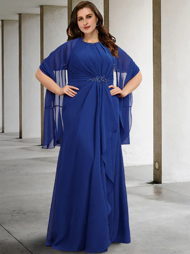 Wholesale Two Piece A-Line Plus Size Curve Mother of the Bride Dresses Elegant Dress Formal Floor Length Sleeveless Jewel Neck Chiffon with Pleats Crystals