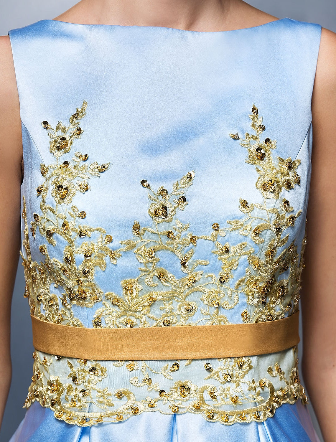 Wholesale A-Line Cocktail Dresses Elegant Dress Wedding Guest Prom Tea Length Sleeveless Jewel Neck Satin V Back with Pleats Appliques