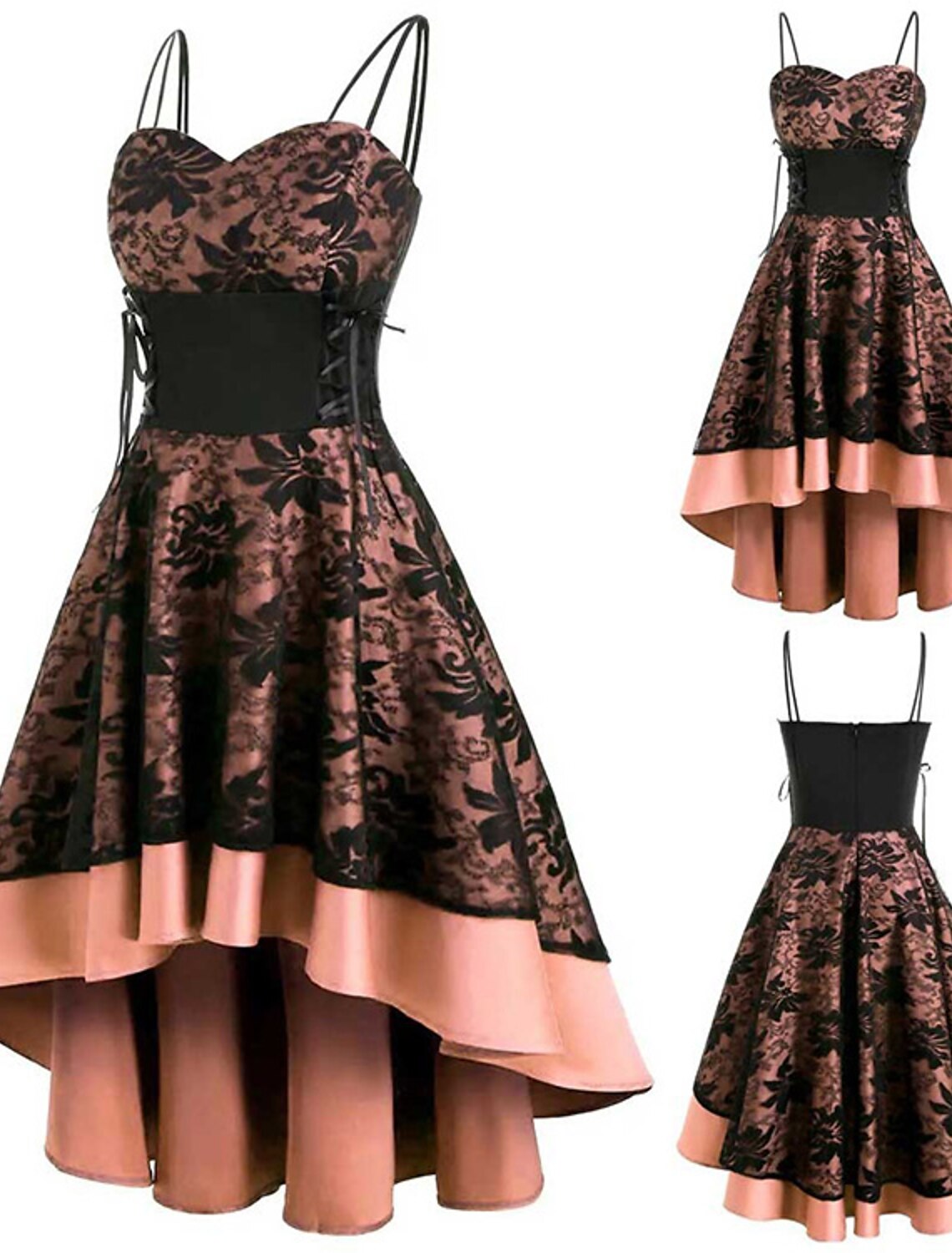 Wholesale Women's Halloween Dress Party Dress Corset Dress Lace Dress Midi Dress Black White Wine Sleeveless Floral Lace Spring Fall Winter Cold Shoulder Party Party