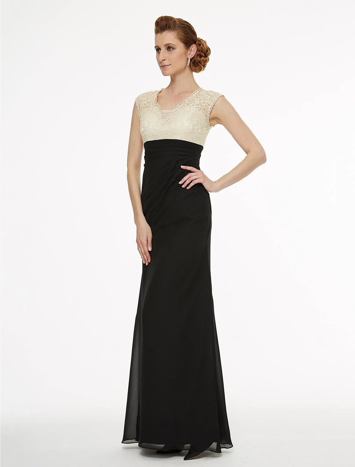Wholesale Sheath / Column V Neck Floor Length Chiffon / Lace Mother of the Bride Dress with Lace