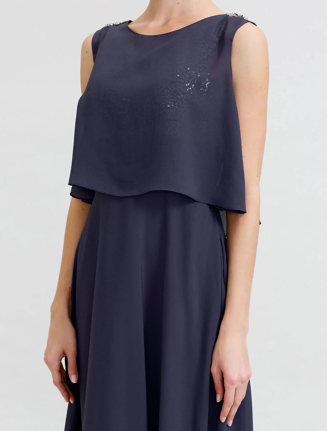 Wholesale A-Line Mother of the Bride Dress Formal Open Back Two Piece Jewel Neck Ankle Length Chiffon Sequined Sleeveless with Sashes / Ribbons Beading