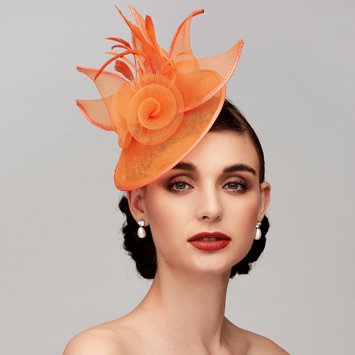 Wholesale Fascinators Feather Net Kentucky Derby Hat Fascinators Headpiece with Feather Floral Flower 1PC Wedding Horse Race Ladies Day Melbourne Cup Headpiece
