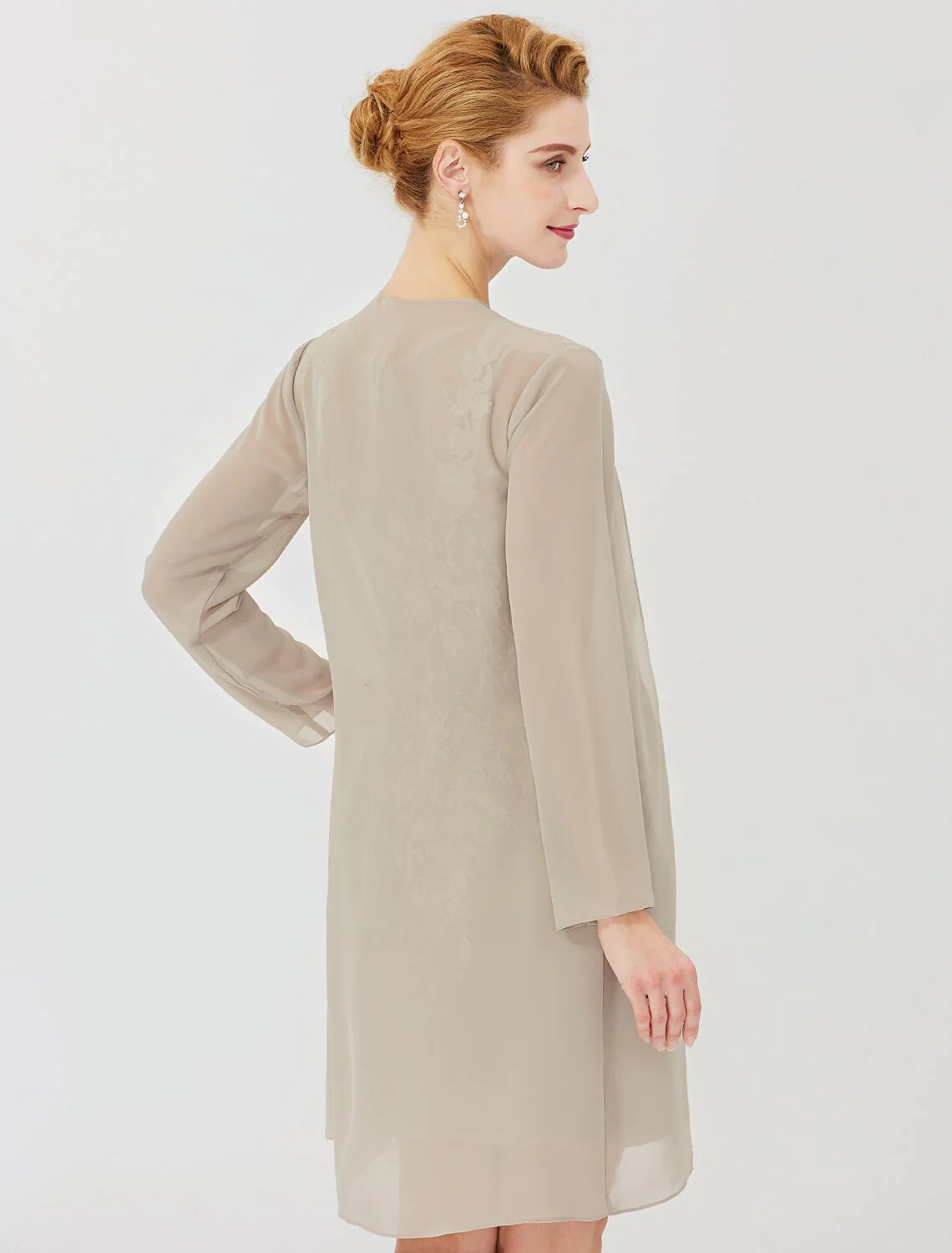 Wholesale Sheath / Column Mother of the Bride Dress Formal Classic & Timeless Elegant & Luxurious Convertible Dress Illusion Neck Knee Length Chiffon All Over Lace Long Sleeve with Appliques