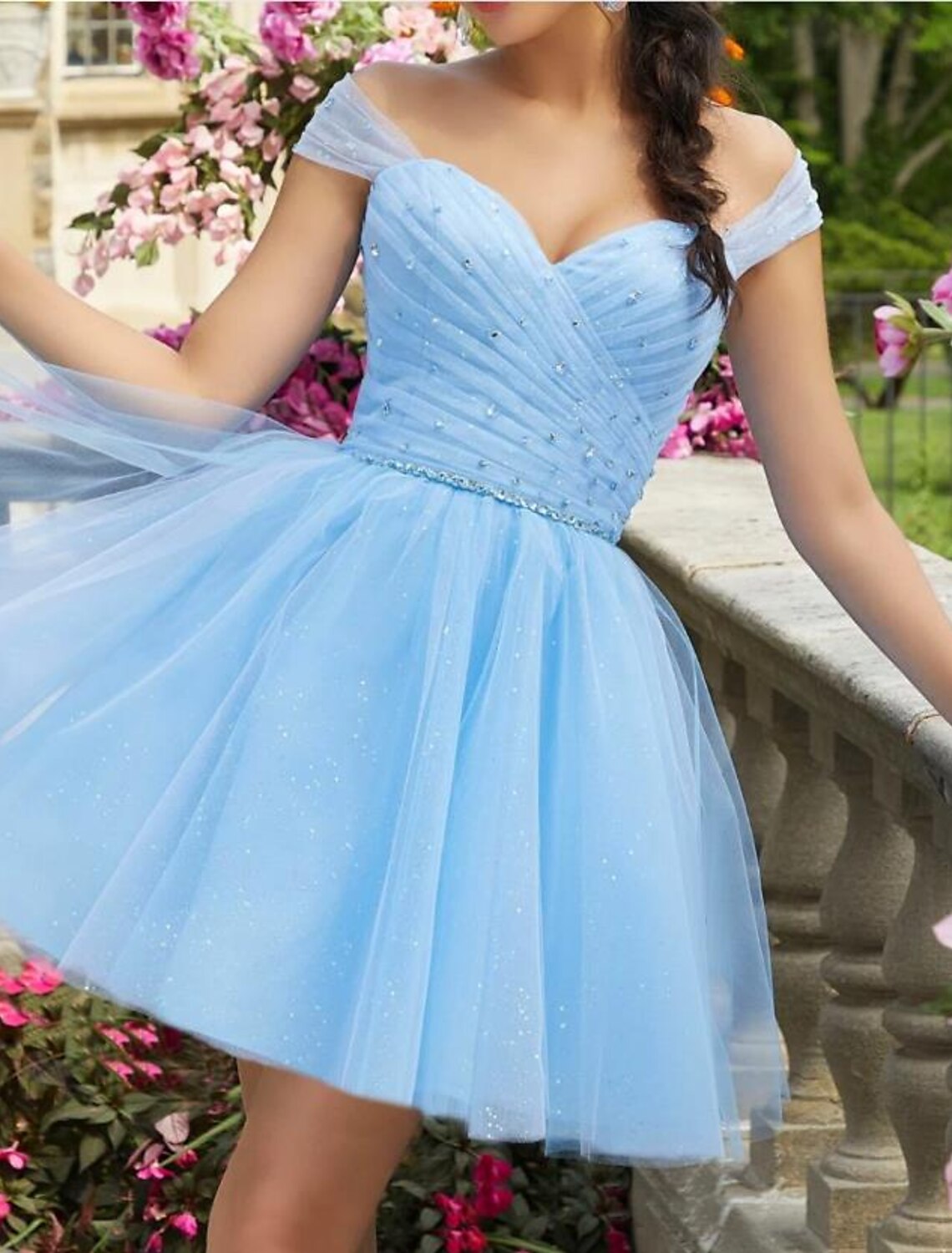 Wholesale A-Line Cocktail Dresses Sparkle & Shine Dress Cocktail Party Short / Mini Short Sleeve Sweetheart Tulle Backless with Rhinestone Glitter Pearls